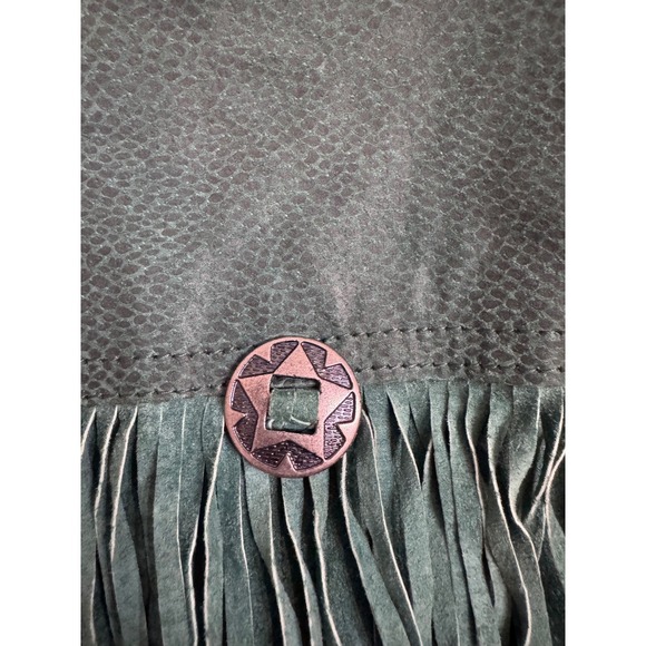 90s VTG Womens Vintage Green Suede Fringe Western Jacket Lace Up Back Size 4 / 6 - Picture 12 of 16